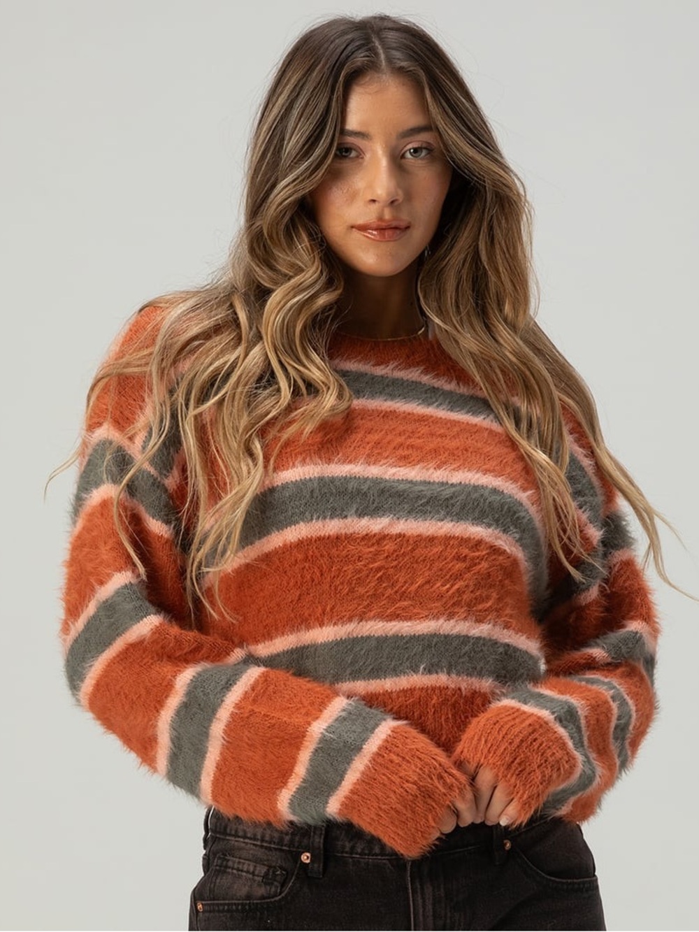 Full Tilt Fuzzy Striped Womens Sweater